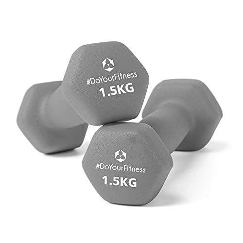 #DoYourFitness Lot de 2 Haltères - 2 x 1,5 Kg - Surface Antidérapante en néoprène - Poids d'Aérobic) - Gris Cover