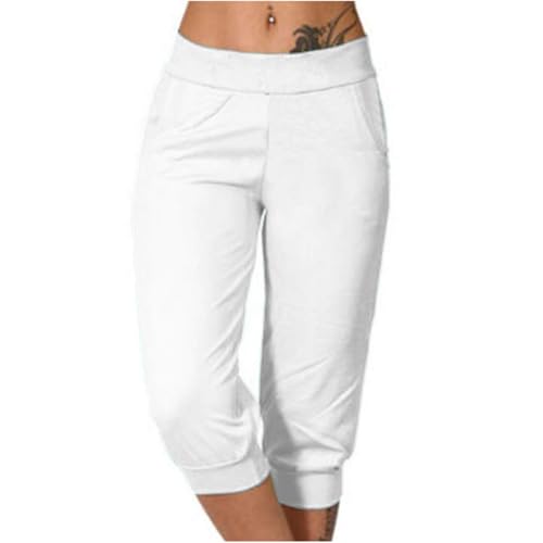 TANGNADE Women's Sweatpants Yoga Lounge Loose Casual Pants Bottom Sweat Pants for Women with Pockets Sports Clothes Stretchy Capris for Women White L