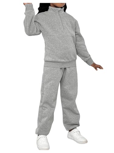 Image of Floerns Girl's 2 Piece Outfit Half Zip Sweatshirts with Jogger Pants Tracksuit Sets Grey 10Y