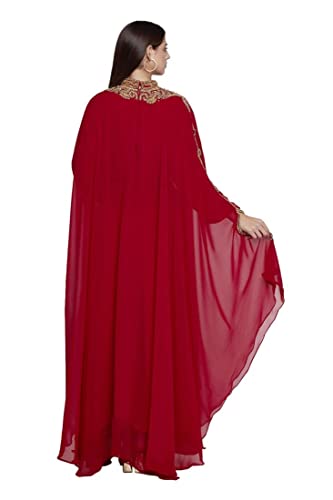 Aniiq Women Dubai Kaftan Farasha Caftan Long Maxi Dress Long Sleeves Ethnic, Bridal, Evening, Party, Dress With Free Scarf, Color- Maroon, Size- Free #TOP5