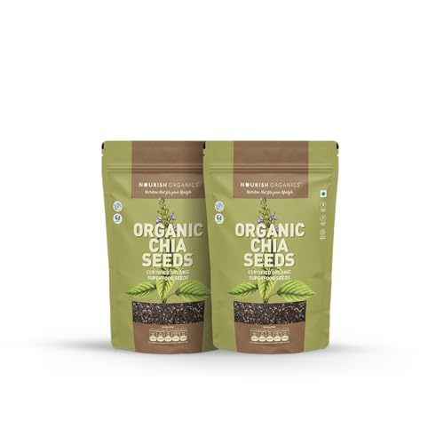 Image of Nourish Organics Chia Seeds 500g | 100% Certified Organic | Seeds for Weight Management & Healthy Digestion | High in Omega-3, Fiber & Protein | Rich in Calcium & Antioxidants | Gluten-Free, Vegan Superfood | Ideal for Weight Loss, Smoothies, Baking, Breakfast Bowls & Healthy Snacks (Pack of 2)