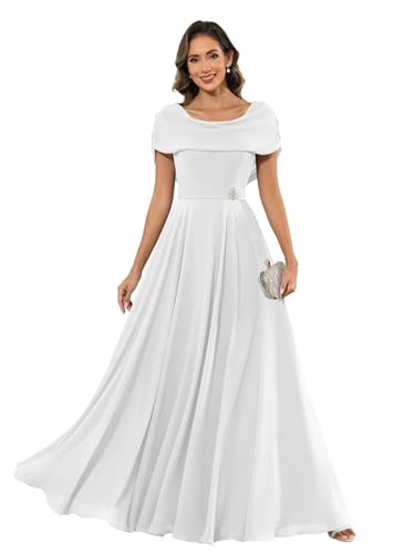 PAVERJER-Chiffon-Mother-of-The-Bride-Dresses-for-Women-with-Cape-Long-White-A-Line-Beaded-Scoop-Neck-Formal-Party-Gown-Size-6