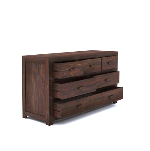 Image of Sheesham Wood Chest of 6 Drawers for Storage | Wooden Sideboard Cabinet for Living Room, Bedroom (Walnut Finish)
