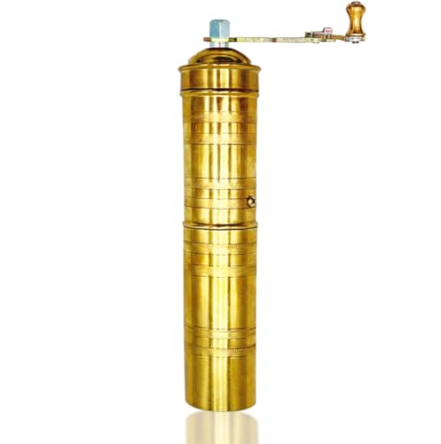 Handmade Brass 9 Inch Manual Coffee Grinder Large Pepper Mill With Handle Proper For Fresh Coffee Bean Peppercorn Grinder Brass Handle Crank With Giant Fine Refillable Grind For Flavor Turkish Style