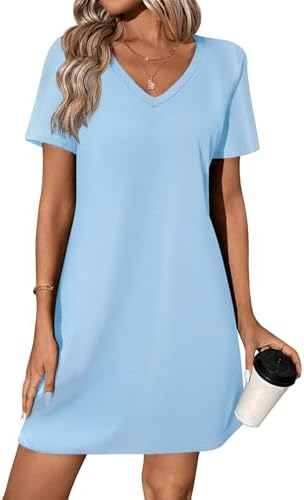 Ekouaer Cotton Nightgowns for Women Short Sleeve Womens Nightgown V Neck Sleep Shirts for Women Soft Sleepwear S-XXXL