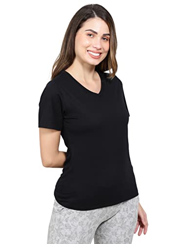 Image of Jockey AW89 Women's Super Combed Cotton Rich Fabric Relaxed Fit V-Neck Half Sleeve T-Shirt