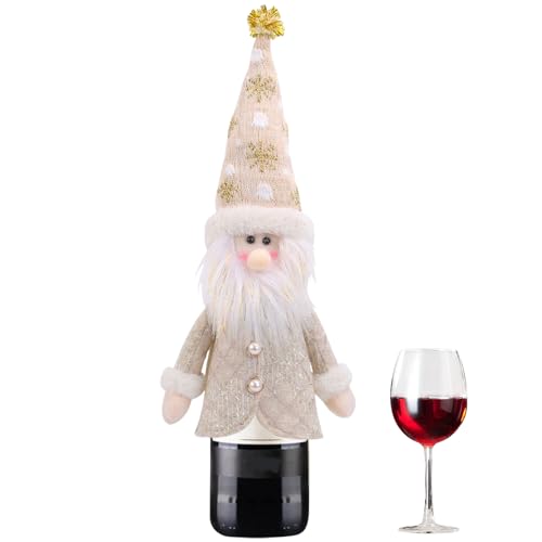 Genérico Muñeca Navideña para Decoración De Vino: Funda para Botella De Champán, Bolsa De Tela, Soporte Decorativo para Vino con Adorable Patrón Navideño | Exhibición Navideña Creativa para Mesa De