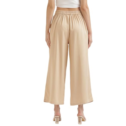 Image of SAADAA Palazzo Pants for Women Half-Elasticated Waistband | Palazzo for Women in Soft Viscose Fabric | Regular Fit with Mid Rise Waist & Deep Pockets | Versatile for Formal & Casual Wear