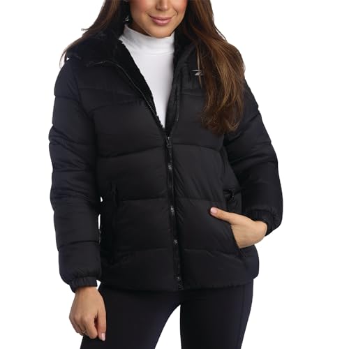 Reebok Womens Puffer Jacket - Heavyweight Quilted Parka Winter Coat - Fully Faux Fur Lined Ski Jacket for Women, Size Medium, Black Ink