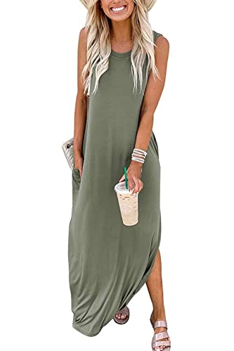Image of Hount Women's Casual Summer Sleeveless Dress Loose Split Maxi Dresses with Pockets