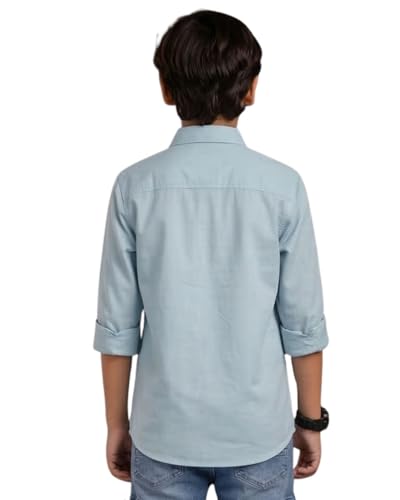 Image of Red Nine Rocket Science Boys' Solid Satin-Finish Poly Cotton Shirt | Single Pocket, Spread Collar, Long Sleeve, Casual