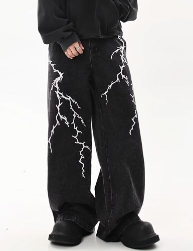 Men Graphic Baggy Jeans Y2K Wide Leg Streetwear Pants Loose Fit Denim Pants Hip Hop Skater Jeans3