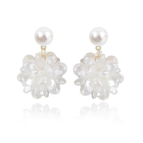 Pearl Drop Earrings for Women,18K Gold Plated,Handmade Shell Floral Petal Design,Flower Dangle Earrings for Bridesmaids,Elegant Jewelry,Wedding,Everyday Wear,Anniversary,Halloween,Christmas Gift for Her