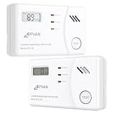 CPVAN Kohlenmonoxid Melder mit 10 Jahre Sensor, CO Melder mit Austauschbarer Batterie und Digitalem Display, Kohlenmonoxid-Melder mit Testknopf,Europäische Norm EN50291,2er Set