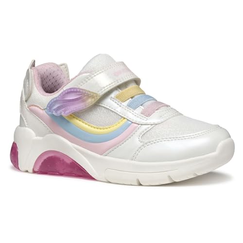 Geox J FADINLIGHT Girl A Sneaker, White/Multicolor, 34 EU
