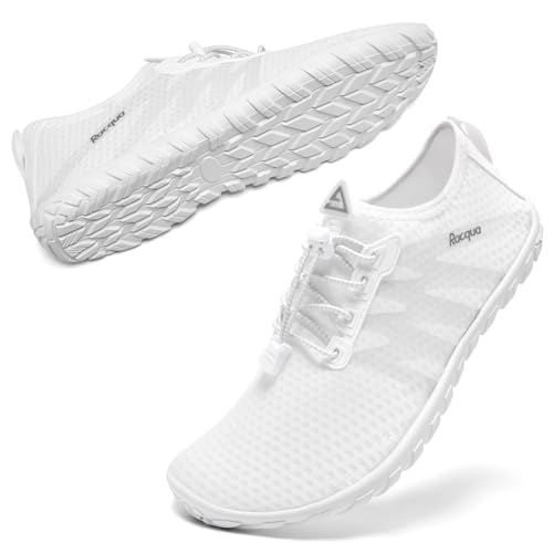 Racqua Womens Water Shoes Quick Dry Barefoot Beach Swim Shoes Lightweight Surfing Diving Kayaking Yoga Sports Aqua Shoes White 8 Women/7 Men