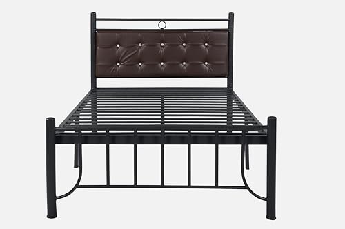 Image of Zuno Metal Single Size Bed Without Storage | Wrought Iron Cot with Headboard & Footboard| Sturdy Powder Coated Platform Bed Single Size Cot for Bedroom, Living Room, (Zuno Black)