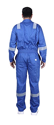 Image of Men's 100% Cotton Pyrovatex Fire Retardant Industrial Coveralls (Boiler Suit) with Reflective Tape 240 GSM. Color Royal Blue, Size 5XL - 50