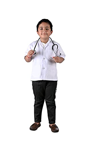 Image of BookMyCostume Doctor Physician White Coat with Stethoscope Medical Professional Community Helper Kids Fancy Dress Costume 4-5 years