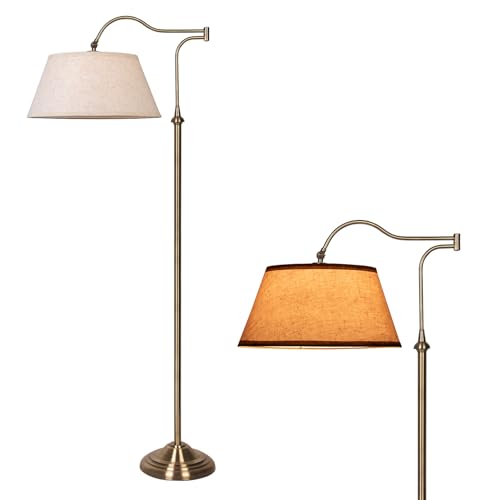 HonoDing Lámparas de pie con brazo articulado, lámparas de pie de arco con brazo articulado ajustable de 180° para salón, lámparas de pie de estilo de mediados de siglo con pantalla de lino(bronce)