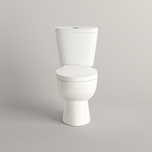 iBathUK Modern Bathroom Slimline Close Coupled D Shaped Pan Toilet with Cistern Short Seat WC Push Button Flush White - Basix