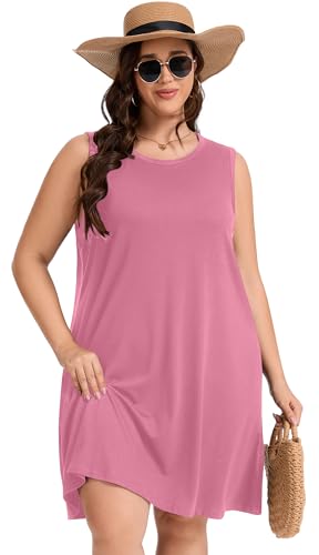 Image of elescat Plus Size Summer Dresses for Women Sleeveless Pockets Beach Tshirt Tank Sundress 2026