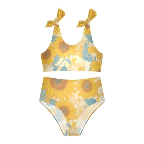Sunflowers Pattern Artistic Girl Two Piece Kids Bikini Set Quick-Dry Swimsuit Swimming Suits Cute Shoulder Strap3