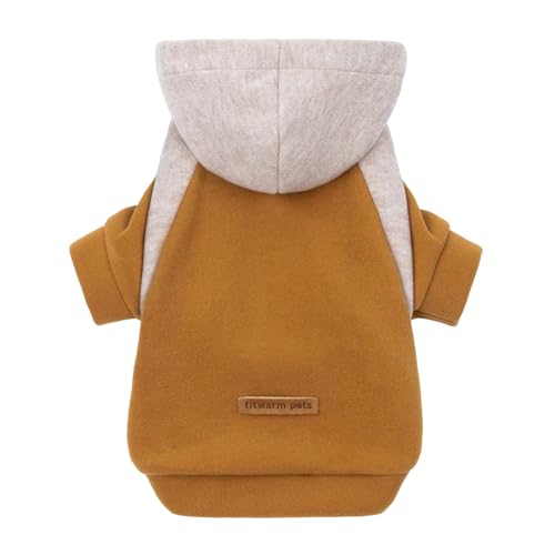 Fitwarm Color Block Dog Hoodie Sweater, Winter Clothes for Small Dogs Boy Girl, Lightweight Pet Hooded Sweatshirt, Brown, Beige, Small