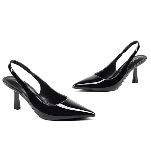 Image of Elisabet Tang Women's Kitten Heel Slingback Low Pumps 3 Inches Stiletto Pointed Closed Toe Elegant Dressy Bridal Wedding Party Shoes