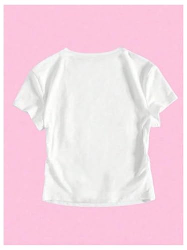 Girl's Graphic Tee Crew Neck Letter Bow Print Crop Tops Casual Cute Short Sleeve T Shirt2