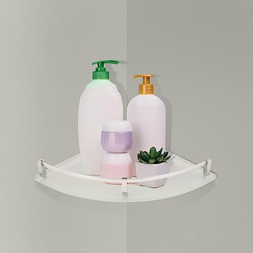 Image of TAPSA Glass Square Corner Bathroom Shelf with Wall Brackets, Pack of 3, Size 10x10 inch