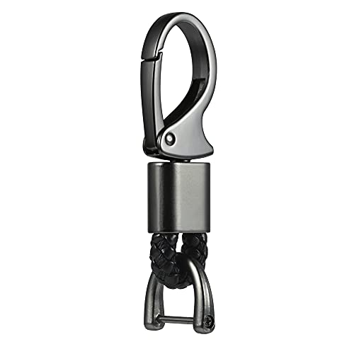 Car Keychain Accessories Leather Holder Keyfob Sturdy Metal Carabiner Key Chains for Women and Men (Black, 1), Medium, (YSK-035)