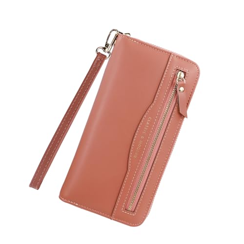 Andiker Wristlet Wallets for Women, Soft PU Leather Women’s Purse Large Capacity Ladies Purse with Detachable Wrist Strap (Pink)