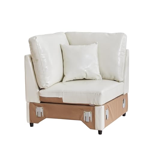 Image of RARZOE Modular Sectional Couch Corner Seat Module, Faux Leather Armless Corner Seat, Modular Sectional Sofa Module for Living Room Home Theater,Beige
