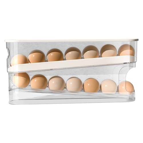 Hiemible Portahuevos para - Bandeja De Huevos Con Desplazamiento Automático - Solución de Almacenamiento de Cocina de Gran Capacidad para Padres Ocupados, Propietarios, Despensa, Congelador, Acampada