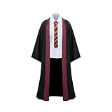 PUPUMP Kids Wizard School Costume Robe Boys Girls Magician Prestige Hooded Wand Cape Cloak Halloween Cosplay Witch Dress Up Outfit (Red, Medium (7-8))