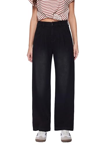 Vinova Womens Wide Leg Baggy Jeans Stretchy Pleated High Waisted Denim Pants Trouser Jeans