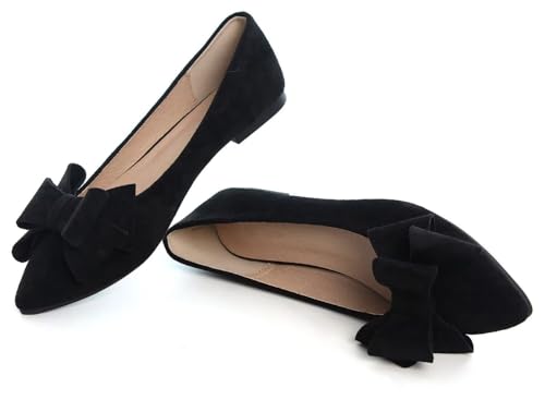 Image of SAILING LU Womens Bowknot Ballet Flats Pointy Toe Suede | Casual Flat Shoes, Dressy Wear to Work, Moccasins, Slip-Ons