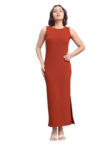 Image of PURVAJA Women's Bodycon Maxi Sleeveless Round Neck Solid Dress