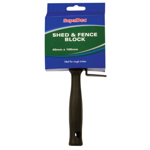 SupaDec Shed & Fence Block Brush – 4"/100mm | Heavy Duty Paint Brush for Rough Timber | Polyester Filaments | Stainless Steel Ferrule | Plastic Handle with Hanging Hole & Bucket Rest