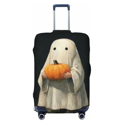 Cute Ghost Holding A Pumpkin Vintage Elastic Travel Luggage Covers Dustproof Scratch-Resistant Suitcase Protector Fit 22-24 Inch