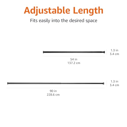 Amazon Basics Adjustable Sturdy Spring Tension Curtain Rod, No Drilling/No Holes, 54-90", Black, Classic Finial