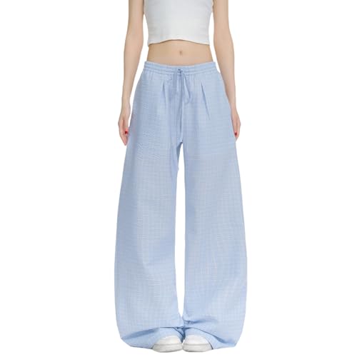 Women Plaid Cargo Pants Drawstring High Waisted Wide Leg Y2K Casual Trousers Trendy Baggy Streetwear Parachute Pants4
