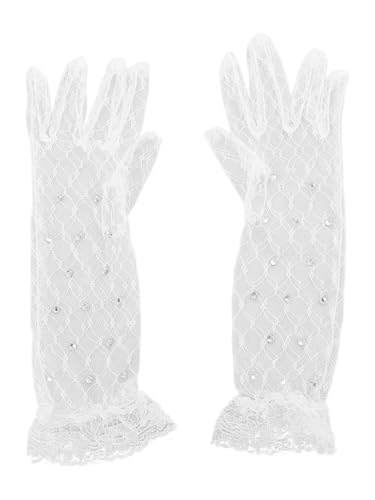JEYPINMI Kids Girls Holy Communion Gloves Wedding Flower White Gloves Sparkly Princess Bridesmaid Fingered Mittens2