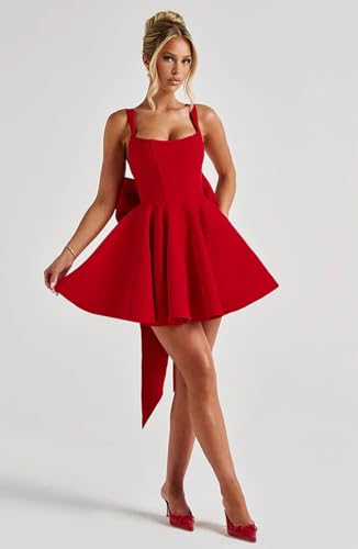 Short Homecoming Dresses with Bow Satin Spaghetti Straps Square Neck Corset Prom Formal Cocktail Dress4