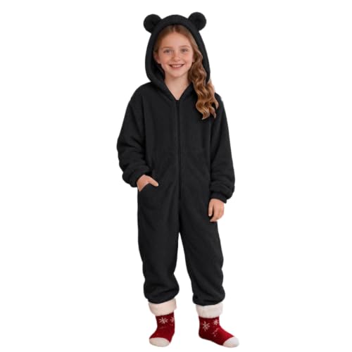 Girl's Bear Hooded Fleece Jumpsuits Sherpa Fleece Warm Halloween Costume - image 2