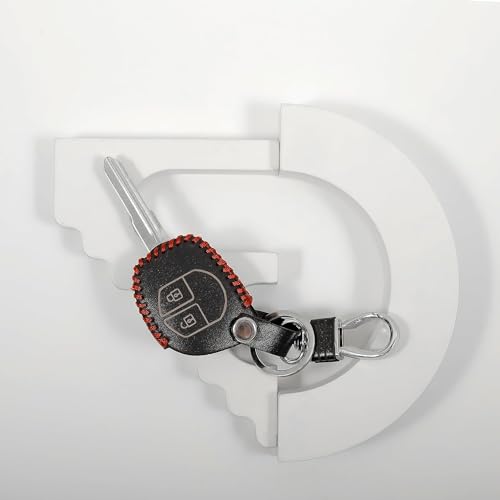 Image of Leather Smart Car Key Cover Case with Metal Hook Keychain for Maruti Suzuki S Presso, Alto Baleno, Alto 800 Ignis, Alto K10, Swift, Celerio S Cross, Ritz, Ciaz (Black)
