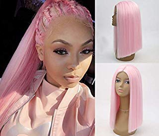Pastel Pink Wigs with Middle Part Light Pink Lace Front Wigs with Baby Hair Synthetic Hair Short Cut Wigs for Women Cheap Bright Pink Wigs for Ladies
