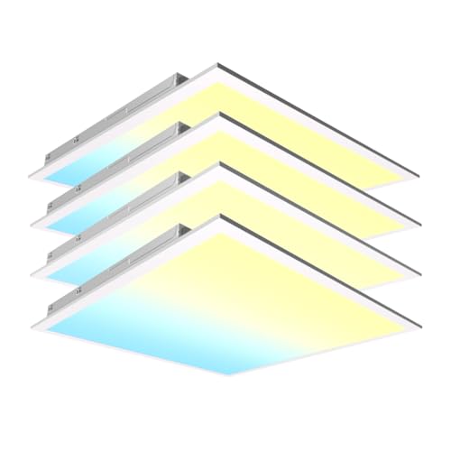 YPII 4 Pack 2x2 LED Flat Panel Light LED Drop Ceiling Light Fixture, 5 Wattage 20-40W Selectable & 5 CCT 3000K-6500K Adjustable Recessed Back-Lit Fixture for Office, ETL Listed