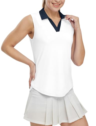 Image of BGOWATU Women's Sleeveless Golf Polo Shirts Collared V Neck Tennis Tank Tops UPF 50+ Quick Dry Lightweight